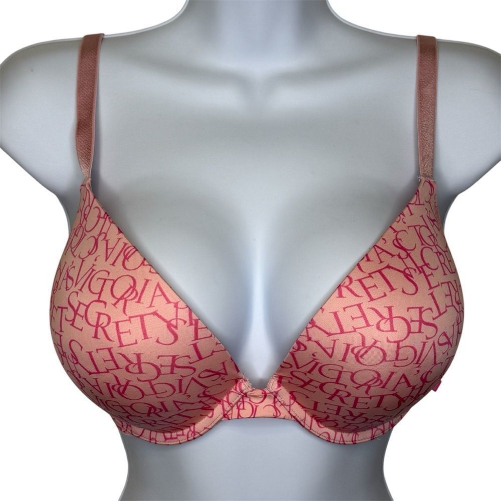 Victoria's Secret Logo Pink Push-up Bra Size 34DDD